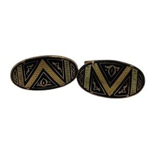 Vintage Damascene Cufflinks Gold Black Cufflinks Men's 24K Gold Inlay
